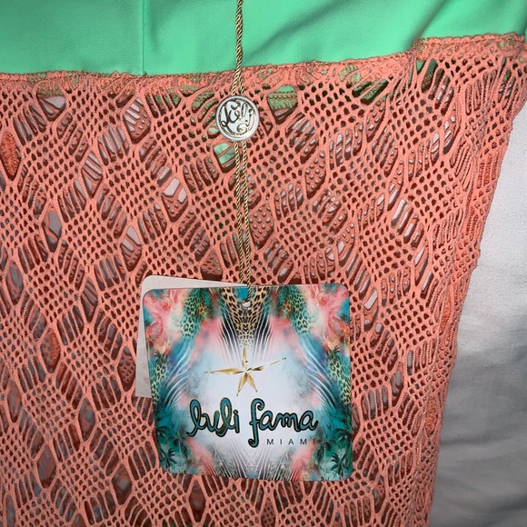 NWT Luli Fama Miami ‘beachy coral’ mesh beach bag - Picture 4 of 5